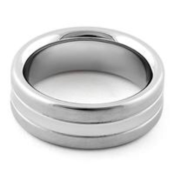 Stainless Steel Center Polished Double Groove Satin Finish Band Ring - Picture 4 of 6